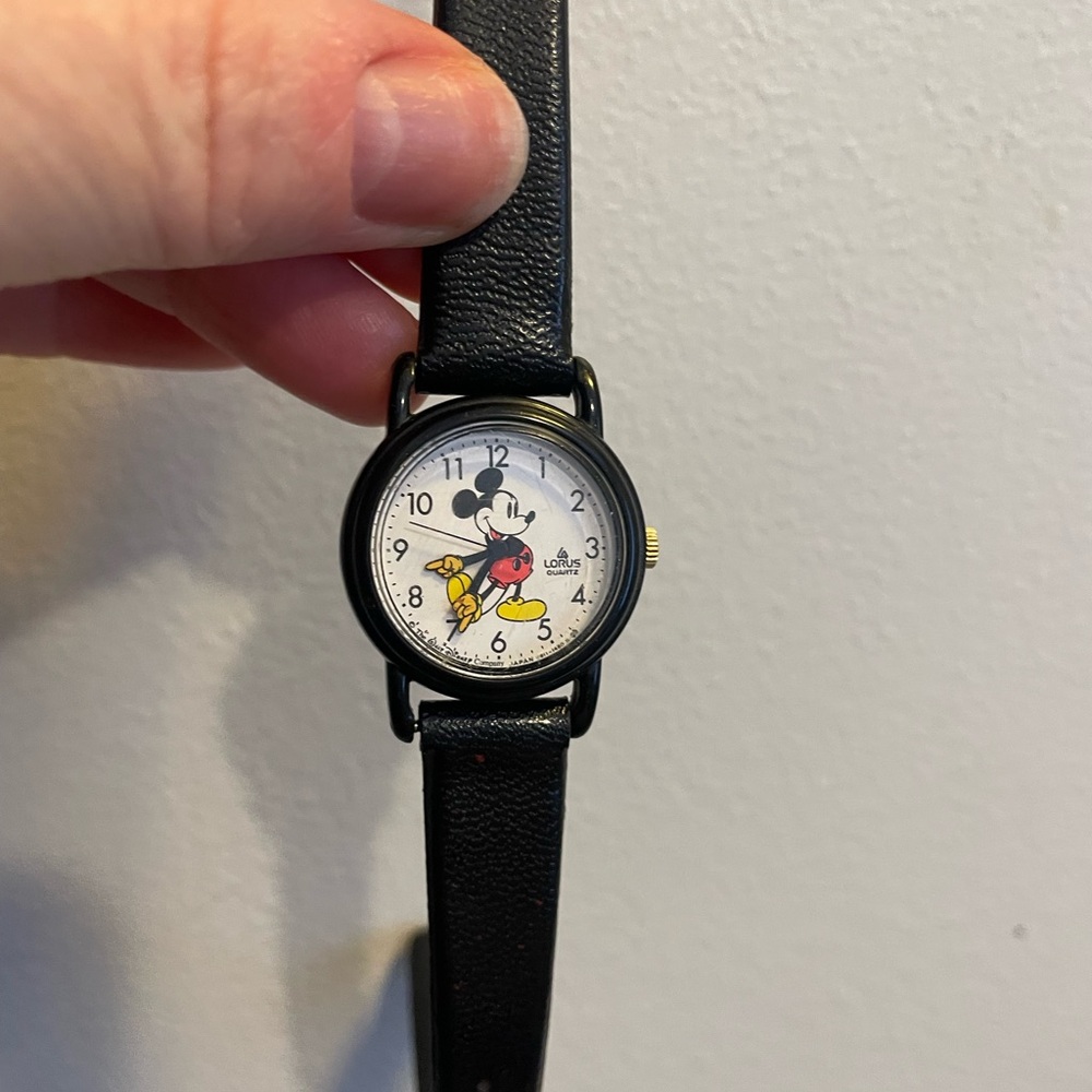 Mickey Mouse Black Leather Strap Watch